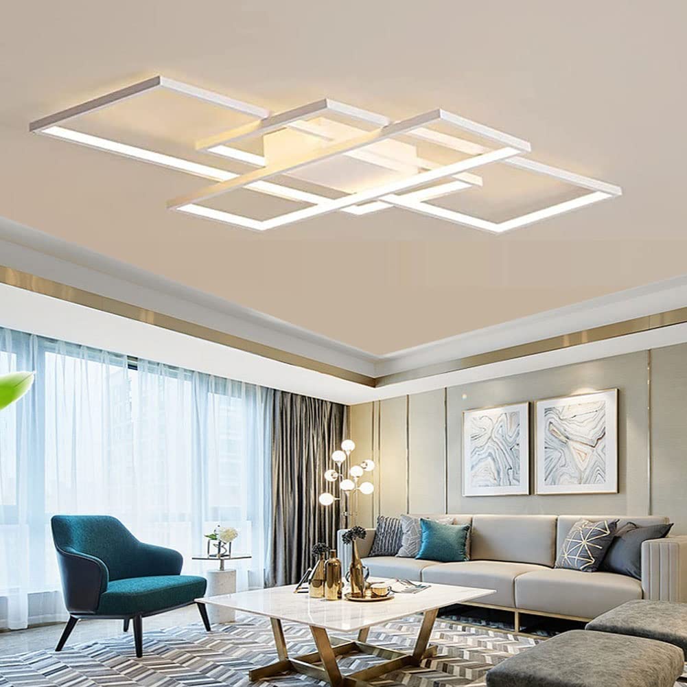 Dekoracja salonu LED lampa sufitowa do montażu na płasko kreatywny kwadratowy żyrandol ściemnialny 3 pierścienie, metal, dł. 90 cm, 68 W, 6200 lm, ściemnialne oprawy oświetleniowe