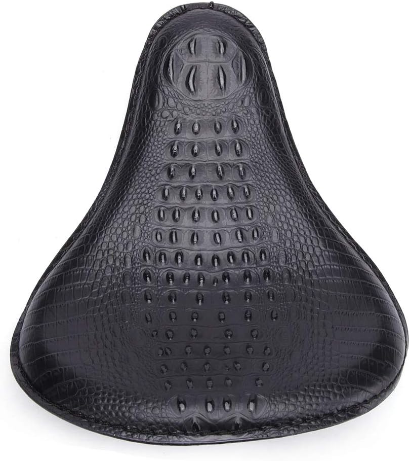 13" Black Crocodile Skin Motorcycle Leather Driver Seat Cushion for Harley Davidson Sportster Chopper Bobber (Black-Crocodile)