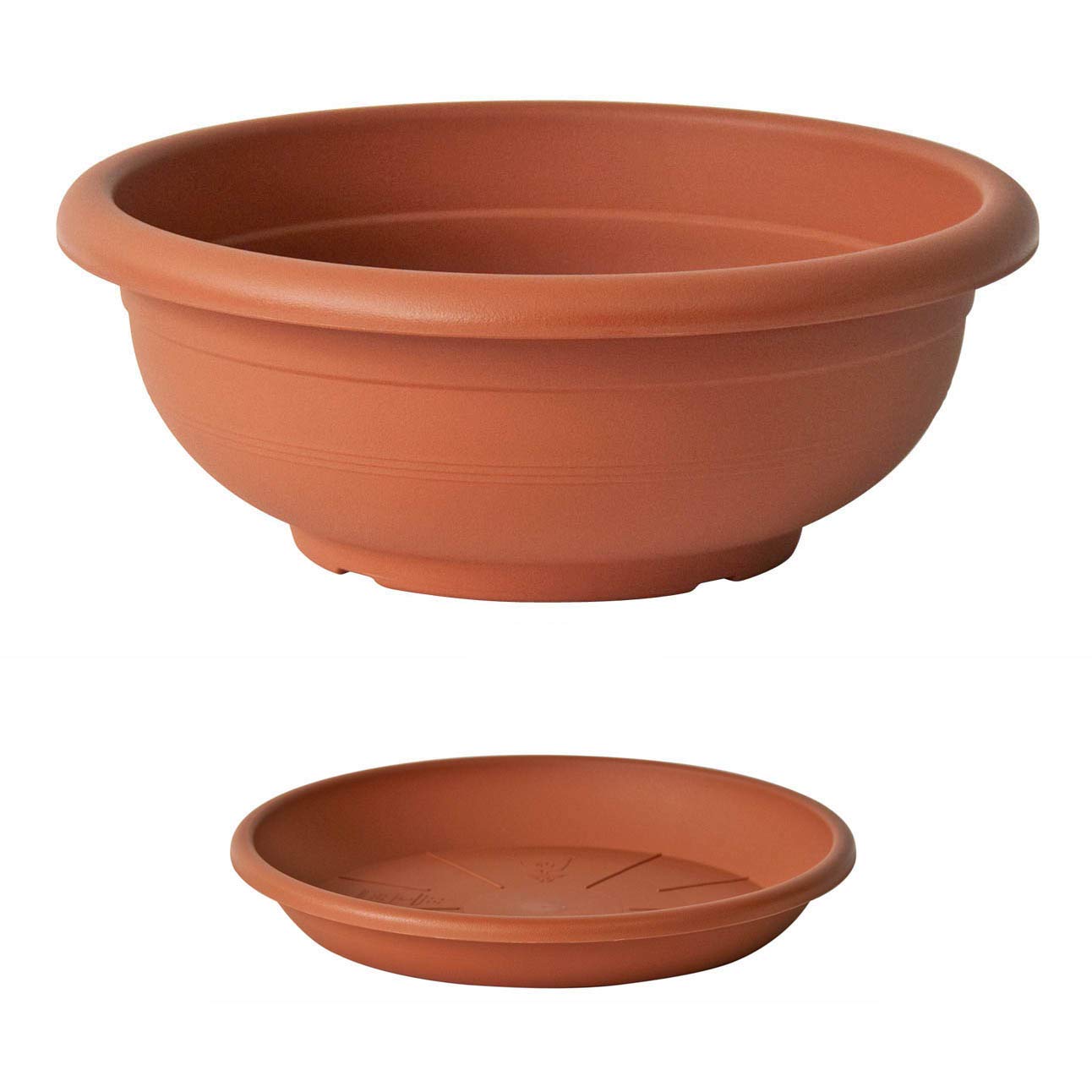 Euro3plast Olimpo Blumenschale mit Untersetzer in rund 20, 25, 30, 35, 40, 45, 50, 60 cm in anthrazit Terra Taupe (35 cm, Terrakotta)