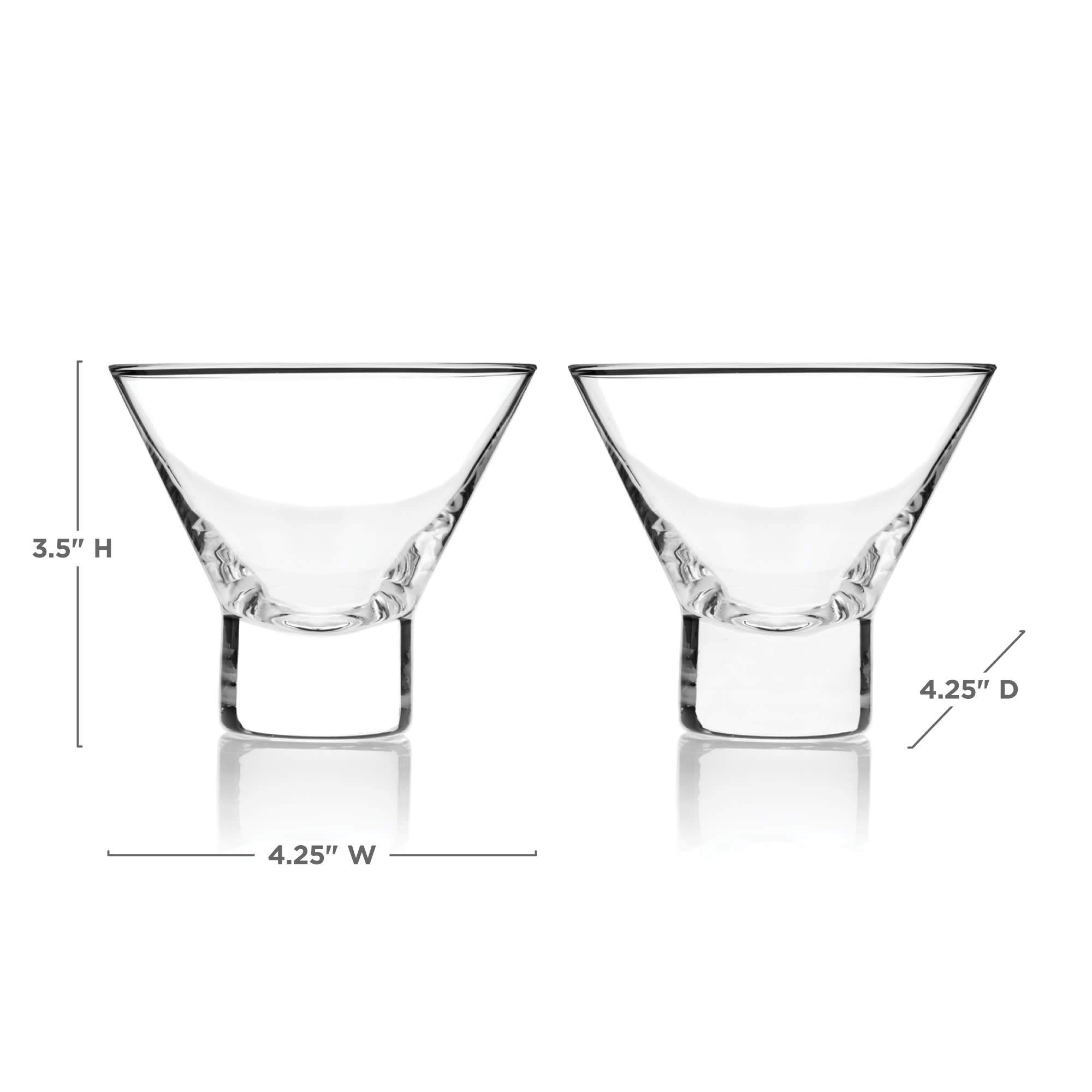 Viski Heavy Base Crystal Martini Glasses Set of 2, Crystal Clear Glass, Stemless Martini