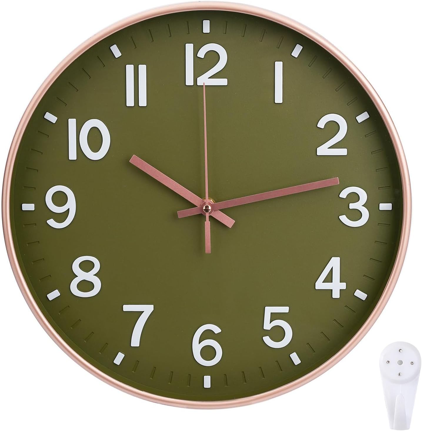 – Spardar Rose Gold Wall Clock, 12 Inch Silent Non Ticking Modern Wall Clock, Easy to Read Decorative Modern Design for Home, Nursery, Kids Room, Office, Kitchen, Bedroom, Living Room (Olive Green)