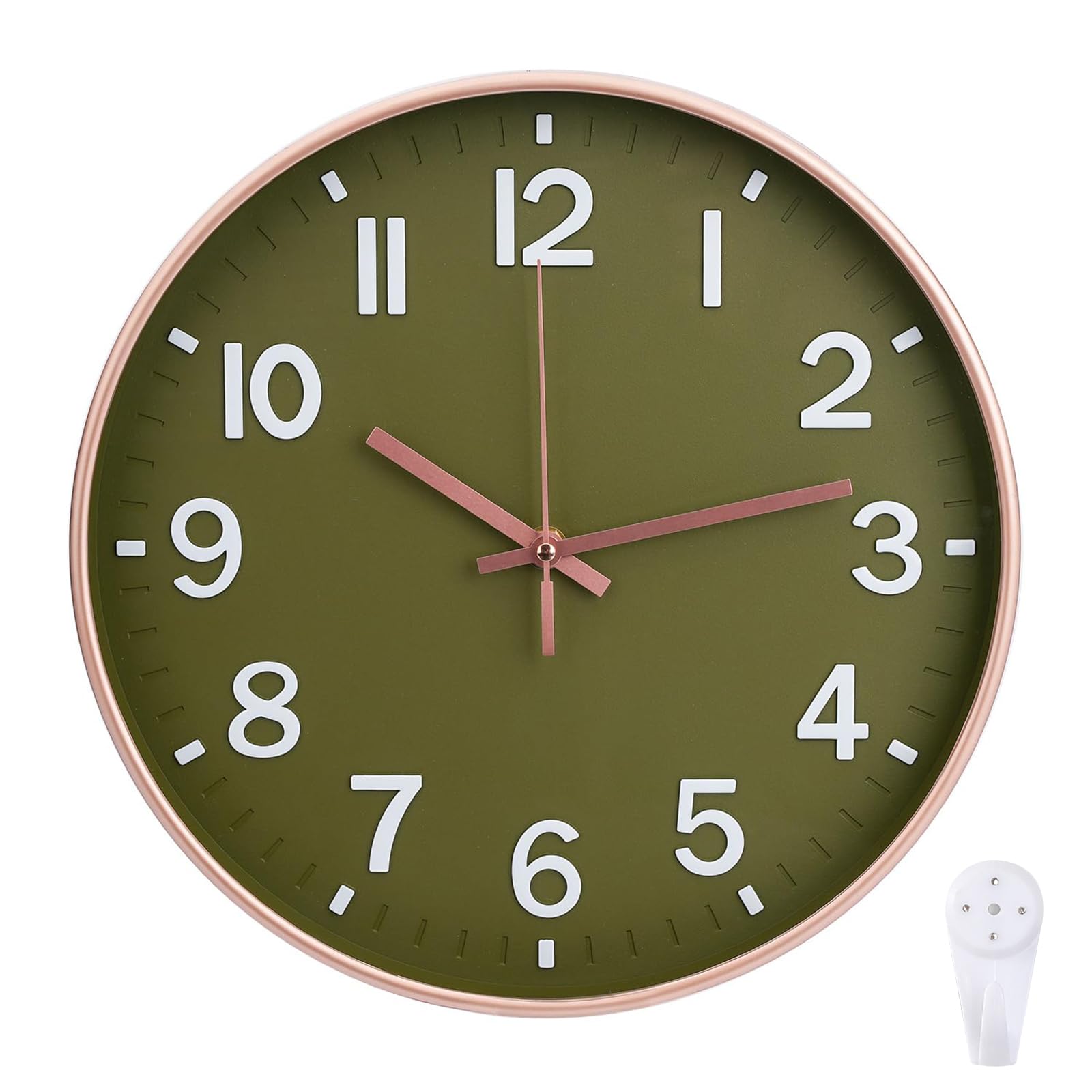 Spardar Rose Gold Wall Clock, 12 Inch Silent Non Ticking Modern Wall Clock, Easy to Read Decorative Modern Design for Home, Nursery, Kids Room, Office, Kitchen, Bedroom, Living Room (Olive Green)