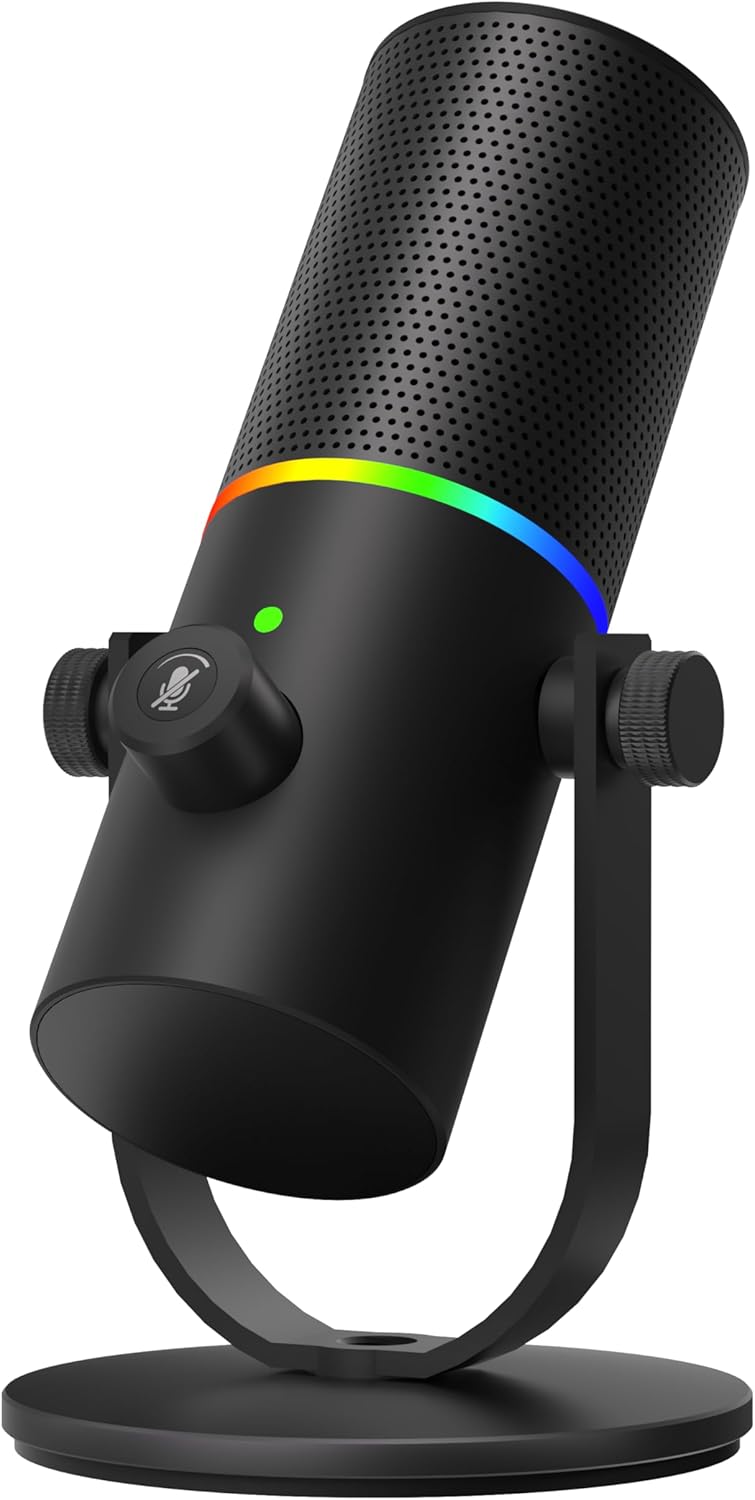 Gaming Microphone, USB Microphone for PC, Plug & Play Condenser Mic with RGB Light, Desk Computer Microphone, Gain Control, Singing, Recording, Streaming, Podcasting, PS4/5 and Conference