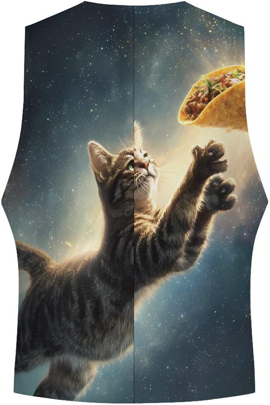 Cute Cat Tacoes Galaxy Men's Suit Vest Formal Vests Casual Dress Fit Waistcoat Casual Tuxedo for Business