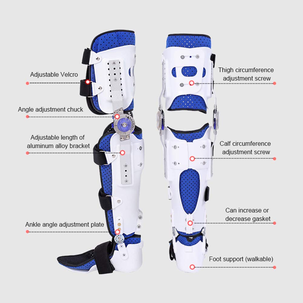 con bisagras de Rodillera, de órtesis de Rodilla, para estabilización de recuperación, estabilizador de Soporte ortopédico médico Ajustable después de la cirugía (Azul + Blanco Izquierdo)