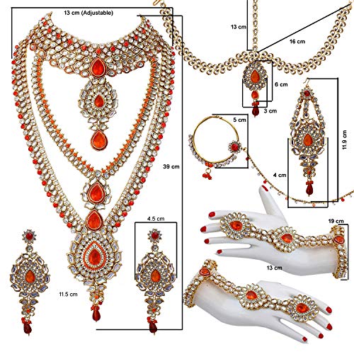 Image of Lucky Jewellery Designer Gold Plated Dulhan Bridal Jewelry Set 8 Pcs. for Girls & Women (3600-WZK-PARENT)
