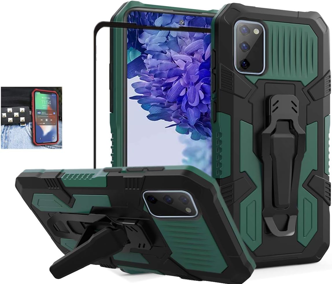 Coverl Samsung Galaxy S20 FE 5G Case with Tempered Glass Screen Protector, [Not fit S20] Military Grade Protective Phone Case with Belt Clip Kickstand for Samsung Galaxy S20 FE 5G (Dark Green)