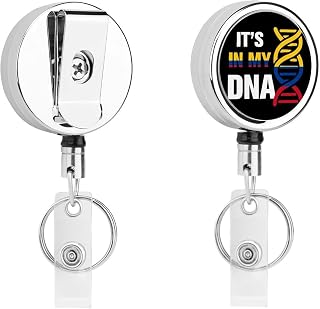 It's in My DNA Colombia Colombians Roots Retractable ID Badge Holder Reel with Clip and Keyring Heavy Duty All-Metal Casing with 24 Inch Nylon Rope for Work Nurse