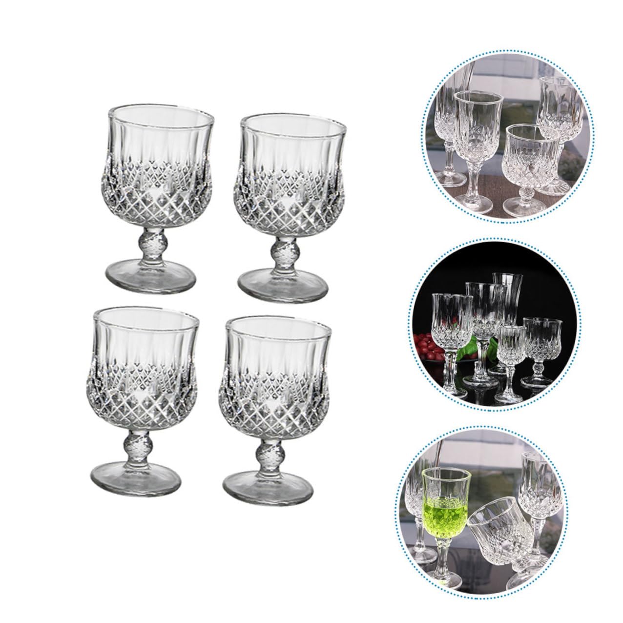 VANZACK 4 Stück Weißweingläser aus Glas Mattierte Kelche Gravierte Partygläser für Cocktails und Wein Vielseitige Trinkgläser mit Geschliffenen Kanten