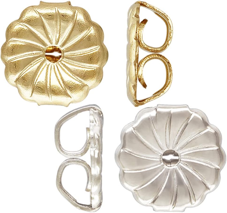 2Pcs/1Pair - 14K Yellow Gold Filled - 2Pcs/1Pair - .925 Sterling Silver Earring Swirl Backs (Large Size 7.0x7.2mm) w/Anti-Tarnish (Total: 4Pcs/2Pairs)