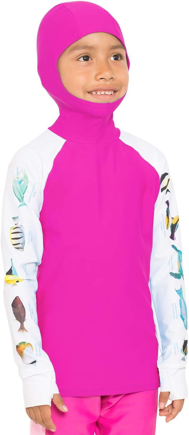 Tuga Girls Snorkel Hooded Rashguard, Hawaii Fish ID, UPF 50+, USA Made