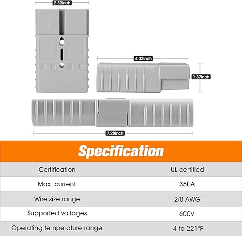 Miniatura 2 de micrl 4 conectores rápidos de batería de calibre 20 de 350 amperios con asa, enchufe de cable de puente conectardesconectar para cabrestante de