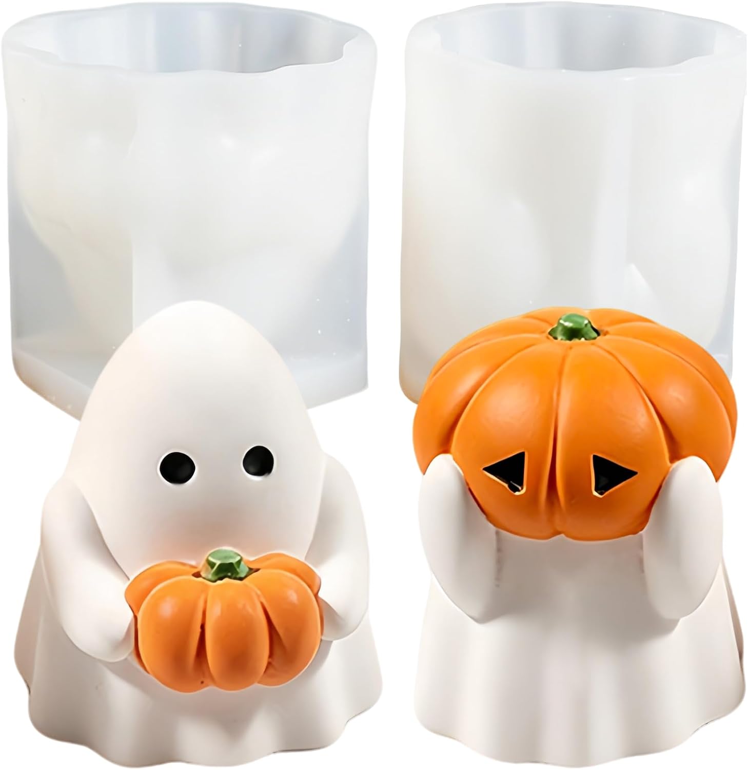 2 PCS Ghost Pumpkin Candle Molds Halloween Silicone Mold for Candle Making