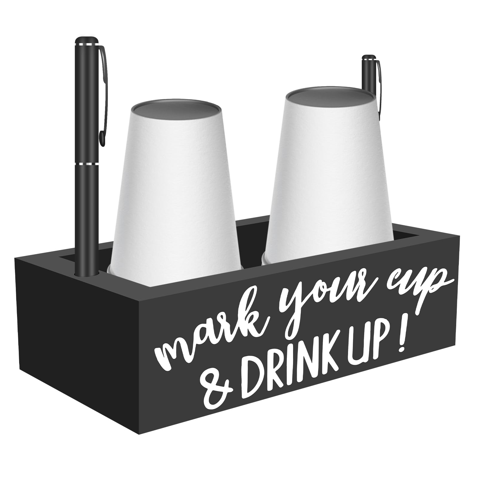 Wood Cup Organizer with Marker Holes, Coffee Bar Organizer Countertop Station Rack for Kitchen, Multi-Functional Coffee Mug Holder Display Stand,Space-Saving Coffee Nook Enhancer(black)