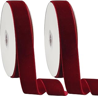 24 Yards Wine Red Velvet Ribbon 1 Inch Single Face Satin Velvet Ribbon for Gift Wrapping, Christmas Tree Decorations, Vase Bouquet Wreaths Decor, and DIY Crafts (12 Yards Each Roll).