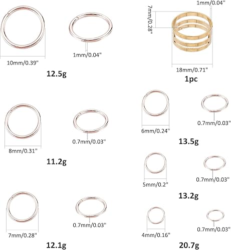 Miniatura 3 de PH PandaHall 1250 anillos de salto abiertos, 6 tamaños de anillo de joyería, anillos de bloqueo de salto, conectores de anillo o anillos de oro rosa