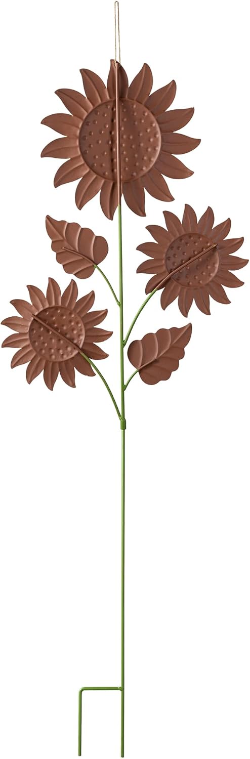 Glitzhome 48.25" H Metal Sunflower Garden Stakes/Hanging Decor With 3 Head Flowers, Yard Stake Metal Flower Stick for Fall Outdoor Decoration