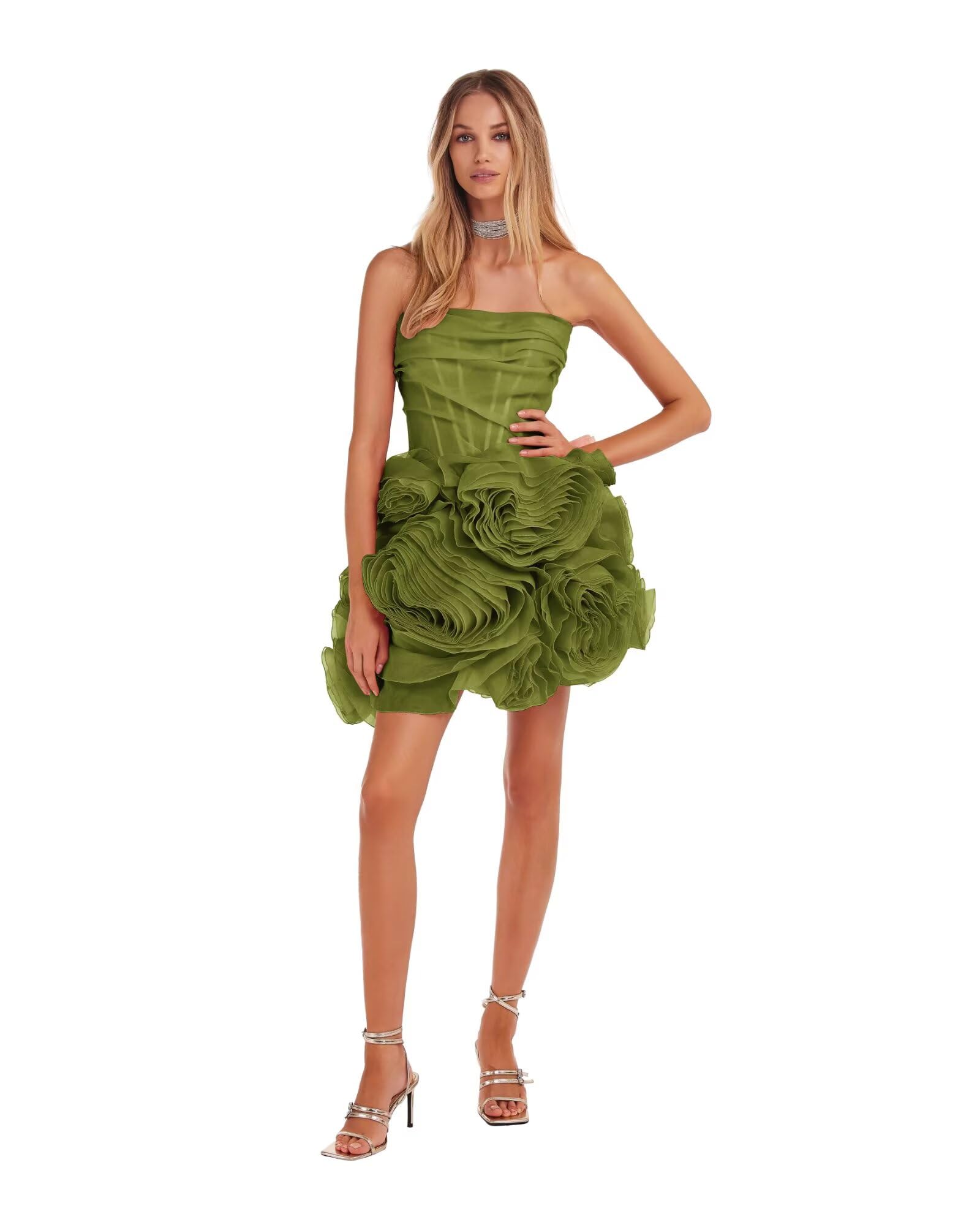 KNCERY Organza Short Homecoming Dresses for Teens 2025 Strapless 3D Flower Prom Dress Evening Party Gowns KN042