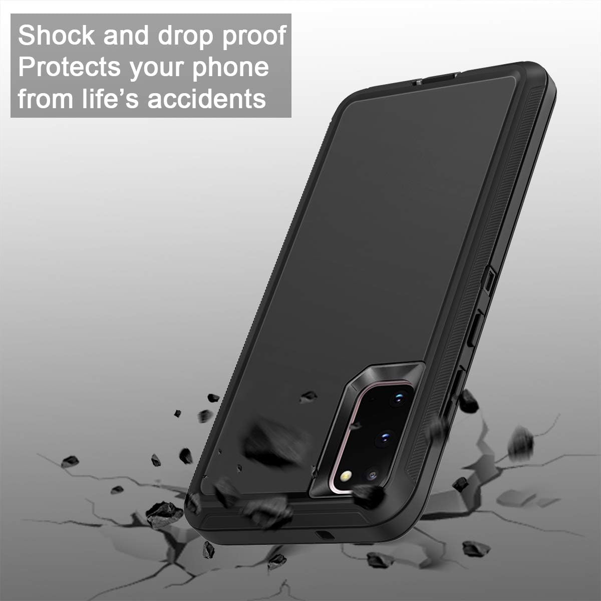 I-HONVA for Galaxy S20 Case 6.2 inch [Not fit S20 Plus] Shockproof Dust/Drop Proof 3-Layer Full Body Protection [Without Screen Protector] Rugged Heavy Duty Durable Case for Samsung Galaxy S20, Black