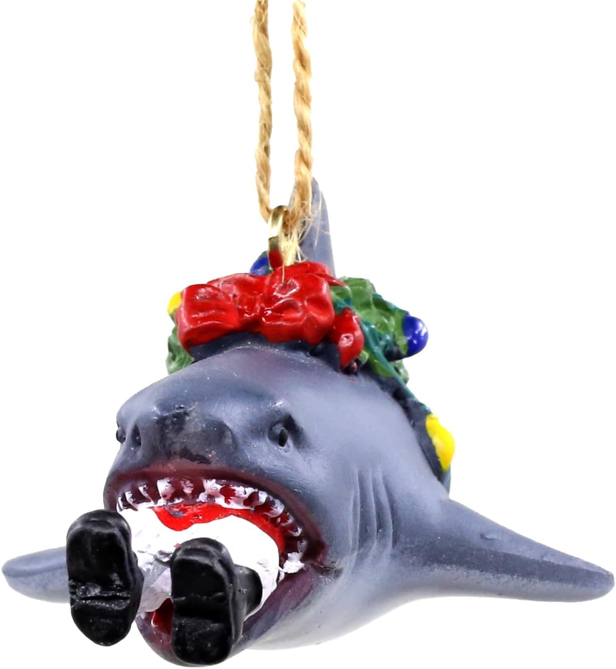 Bella Haus Christmas Shoppe Funny 4-Inch Santa Shark Attack Christmas Tree Ornament | Resin Figurine Decor | Ideal for Fun Secret Santa or White Elephant Gift Exchange (Shark) - Image 6