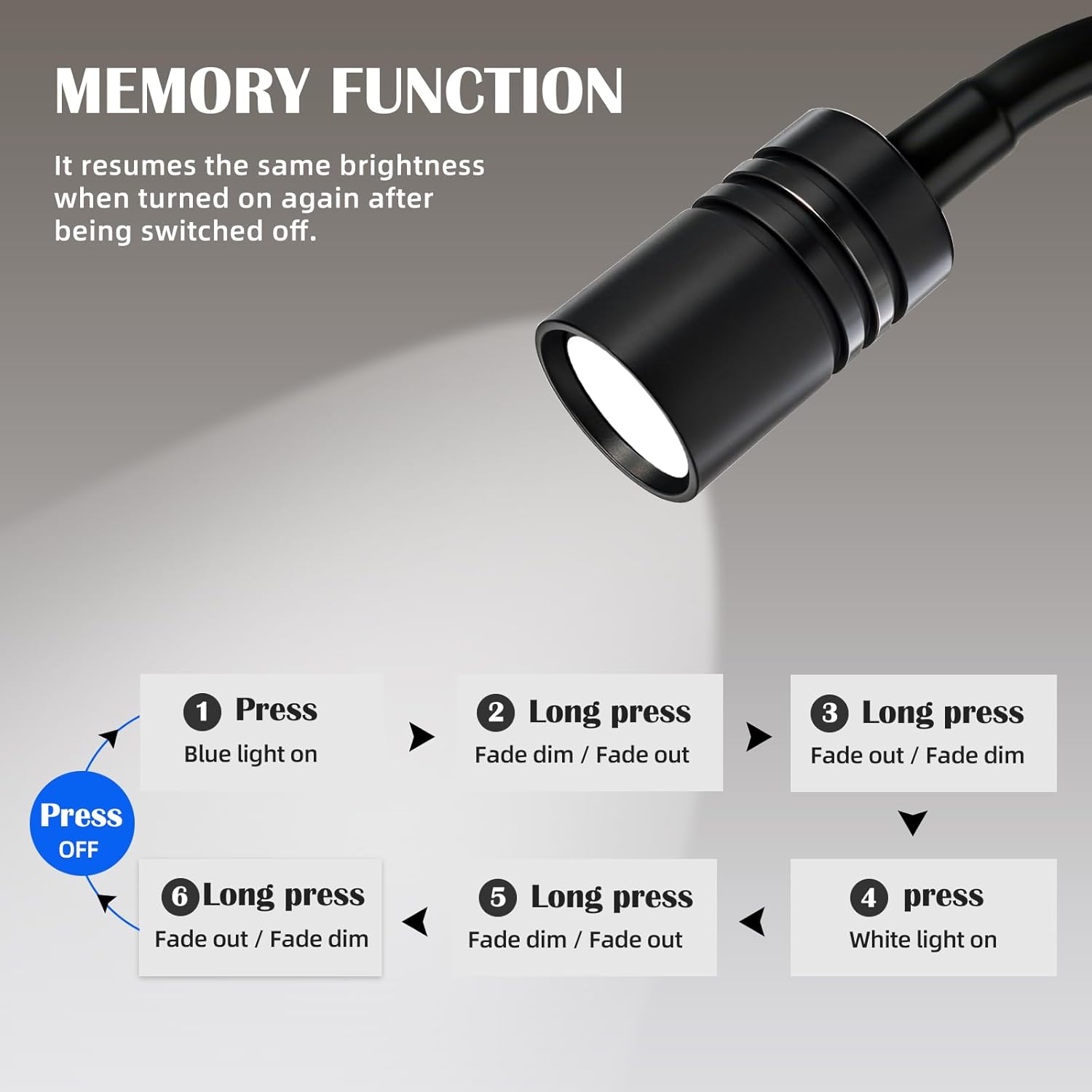 THALASSA Black RV Flexible Gooseneck Reading Light 6000K White and Blue Night Light Mode with USB-C and USB Ports 12V for Motorhome, Camper, Truck, Travel Trailer, Caravan Van Bedside Use