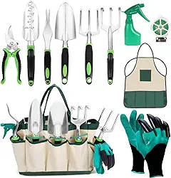 Kit de Jardinagem com Avental 11 Peças, Kit para Jardinagem com Bolsa, Ferramentas de Jardim com Saco de Armazenamento, Ferramentas de Jardinagem Portáteis, Kit de Jardim de Aço Inoxidável