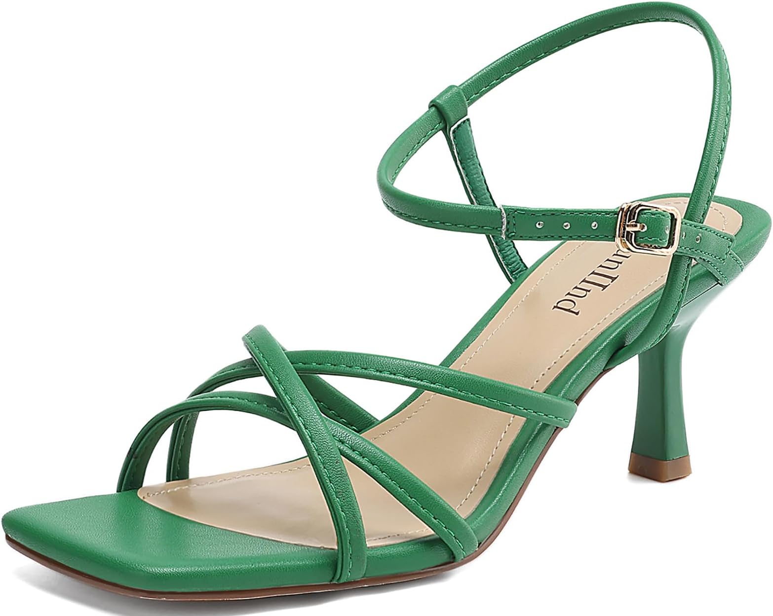 Women's Sandals Square Open Toe Kitten Heels Strappy Ankle Strap Heeled Sandals for Women Comfy Weddings Shoes