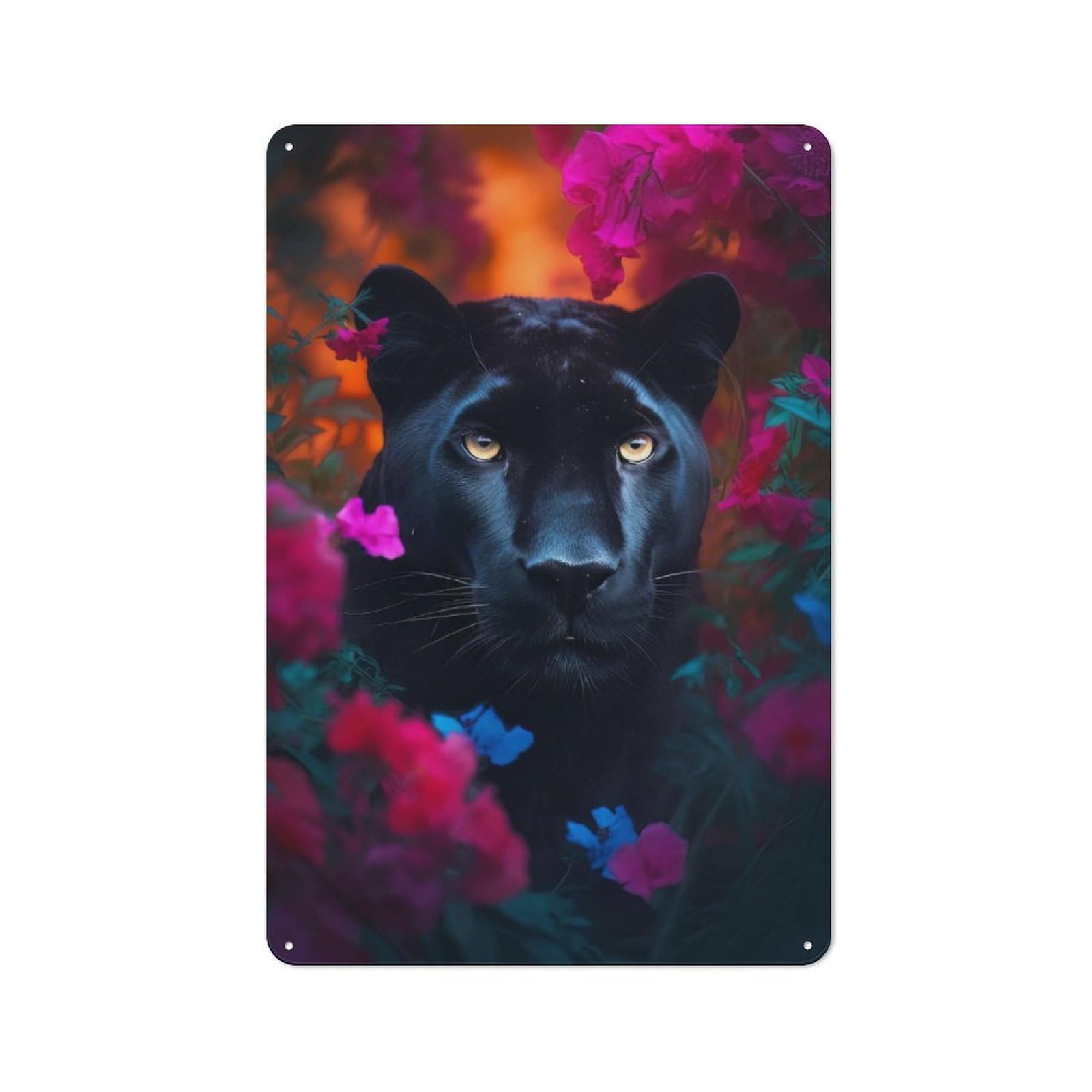 Junmoney Black Panther Flower Dream Tin Wall Plaque 30X20cm With For Garage Or Workshop, For An Autumn Wall Display In Garage And Workshop