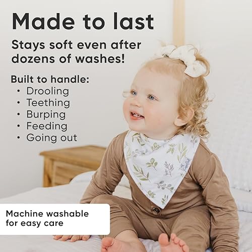 Miniatura 167 de Copper Pearl Paquete de 4 baberos de algodón suave para babeo y dentición, baberos absorbentes para bebés niñas y niños, ajustables para adaptarse a