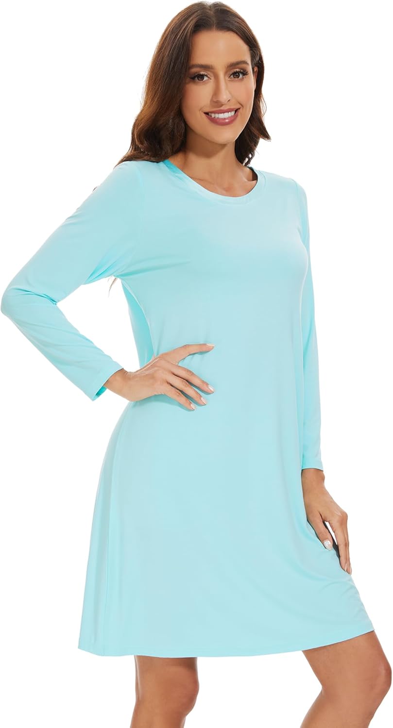 WiWi Women's Viscose from Bamboo Nightgowns Long Sleeve Cooling Crewneck Sleepshirts Casual Gown Super Soft Sleep Shirt S-XXL - Image 3