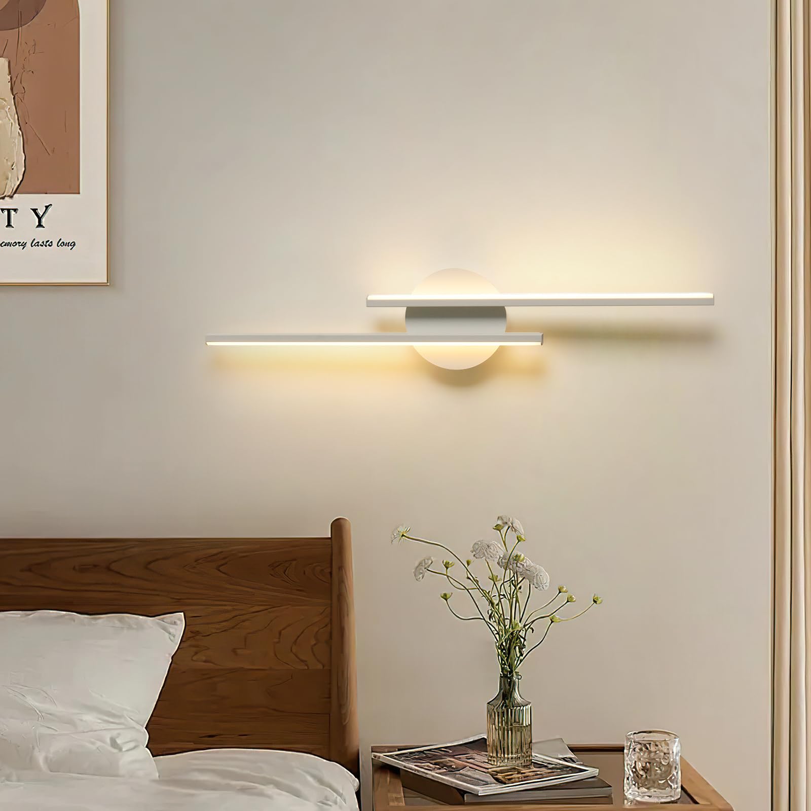 Comely Nowoczesny Kinkiet LED, 24W 2700LM Biały Wewnętrzny Kinkiet LED, 60CM Lampa Ścienna LED Do Sypialni, Salonu, Jadalni, Korytarza, Schodów, Ciepła Biel 3000K