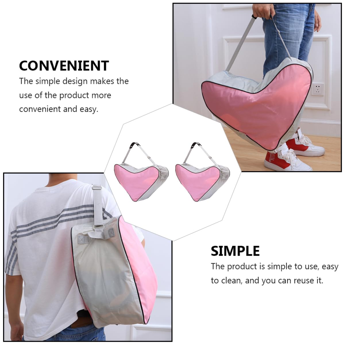 Bolsa para Patines Triangular Rosa de 2 Piezas en Oxford