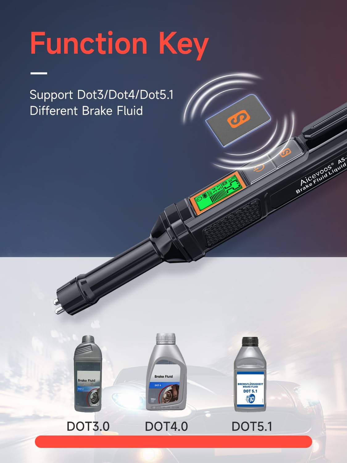 NA Tester Liquido Freni, Tester del Liquido con Display LCD, dell'olio Penna di Prova, Tester Fluido Freni con allarme acustico e visivo, Liquido Freni Tester per DOT3 DOT4 DOT5