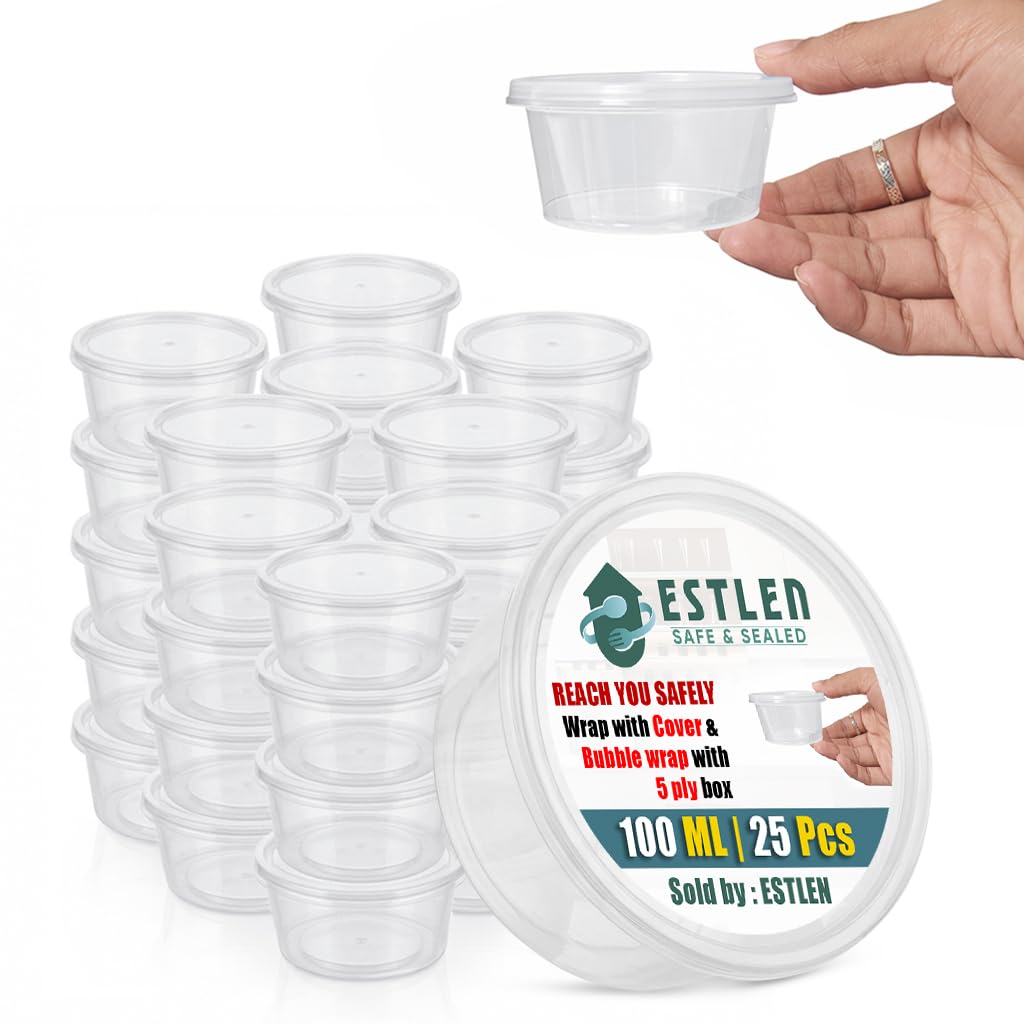 25 Pcs | Reusable Round Food Container With Lid | BPA Free | Leak Proof | Freezer and Microwave Safe | Kitchen Storage | Multipurpose | Transparent (100 ML)-picture-20