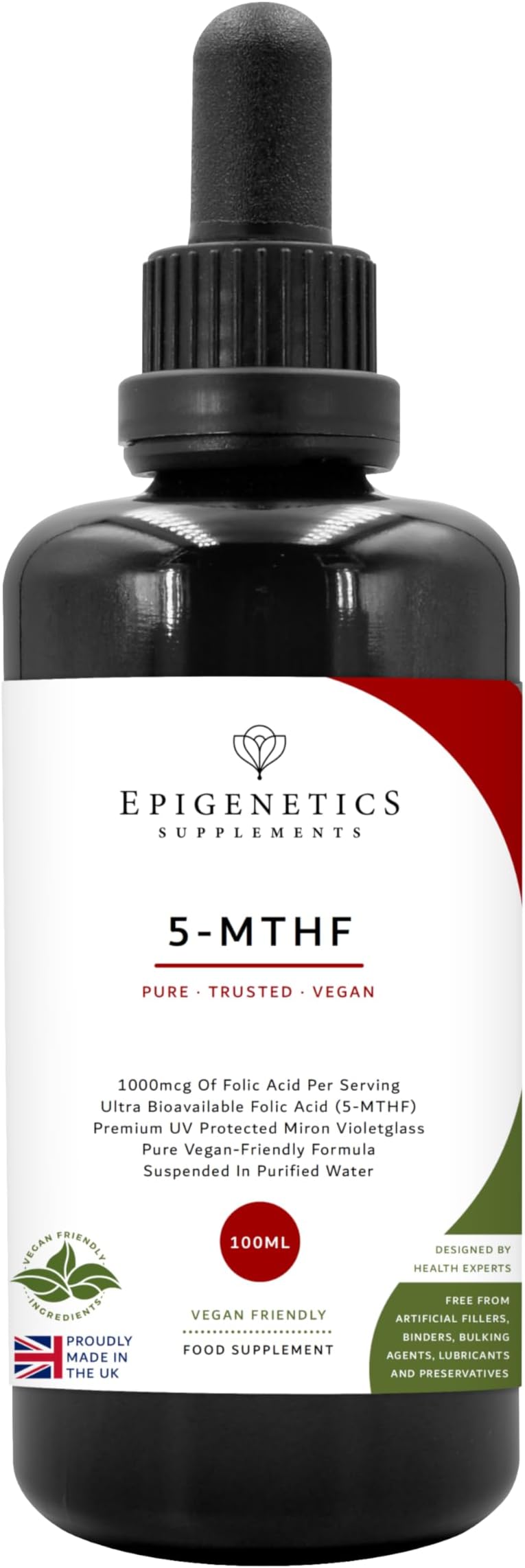 5-MTHF 100ml | High Strength Folic Acid as 5-Methyltetrahydrofolate Vitamin B9 Liquid Drops 1000mcg | Methylfolate Made in UK & Vegan Friendly | Over 4 Months Supply.