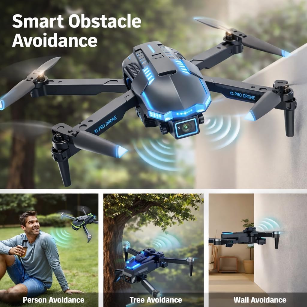 Drone con Telecamera 1080P per Bambini e Adulti, Mini Droni Pieghevole con Motore Brushless/ 2 Batterie/Altitudine Mantenimento, Giocattoli Regalo per Ragazzo e Uomo (Blu)