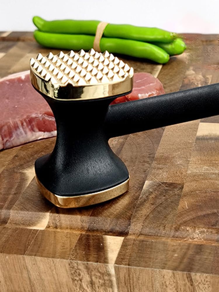 Kandishiex US 1/2 Pcs Steak Hammer Mallet Double-Sided Zinc Alloy Meat Tenderizer Food-Grade Meat Pounder Maximizes Food Flavor Meat Hammer with Ergonomic Handle for Home Steak Meat Cooking(Golden)