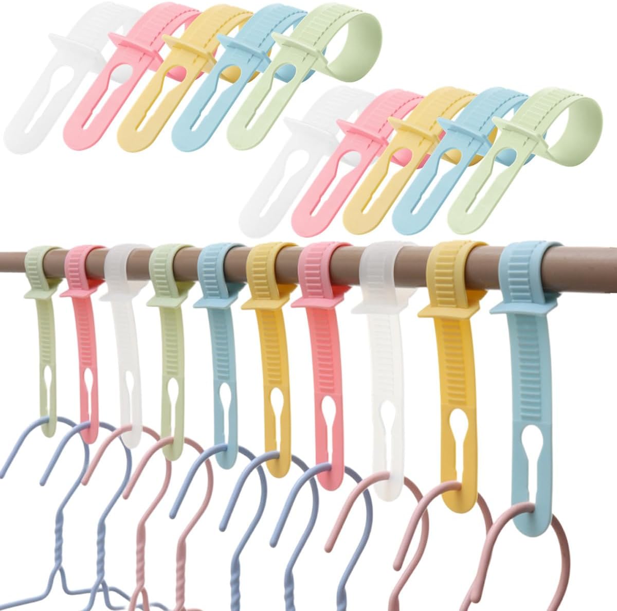 SamHeng 20 Pcs Windproof Skidproof Clothes Hanger Hooks, Random Colors, PP Material, Textured Finish, Adjustable Space, Compatible with Various Hangers, Ideal for Indoor/Outdoor Use