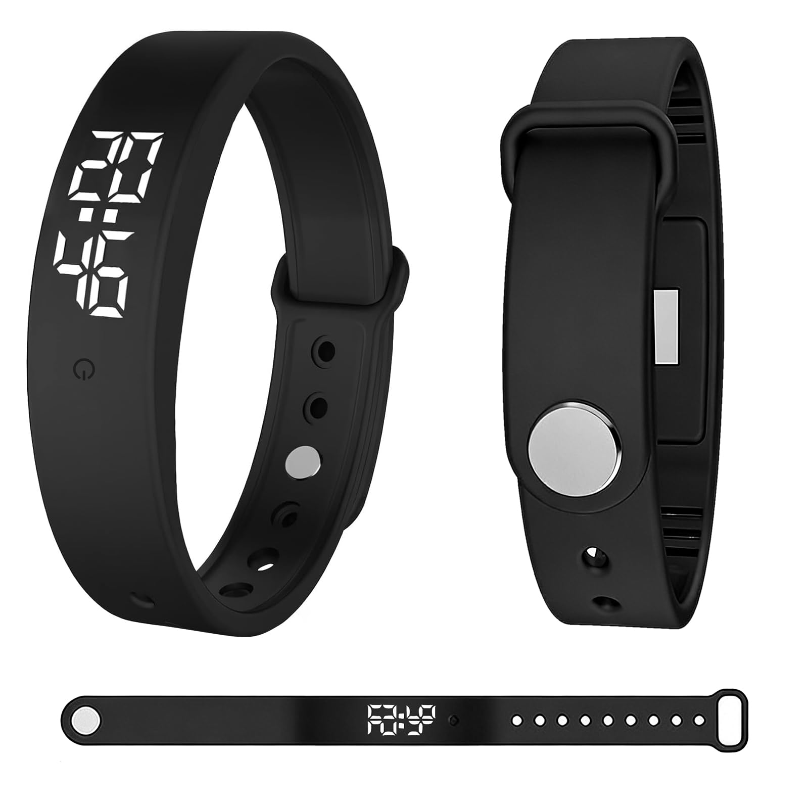 Vibrating Alarm Reminder Wristband, Water Proof Silent Watch with up to 10 Personal Alarms 3 Temperature Measurements Per Day for Deep Sleepers/Hearing Impaired Deaf/who with Partners/New Borns Black