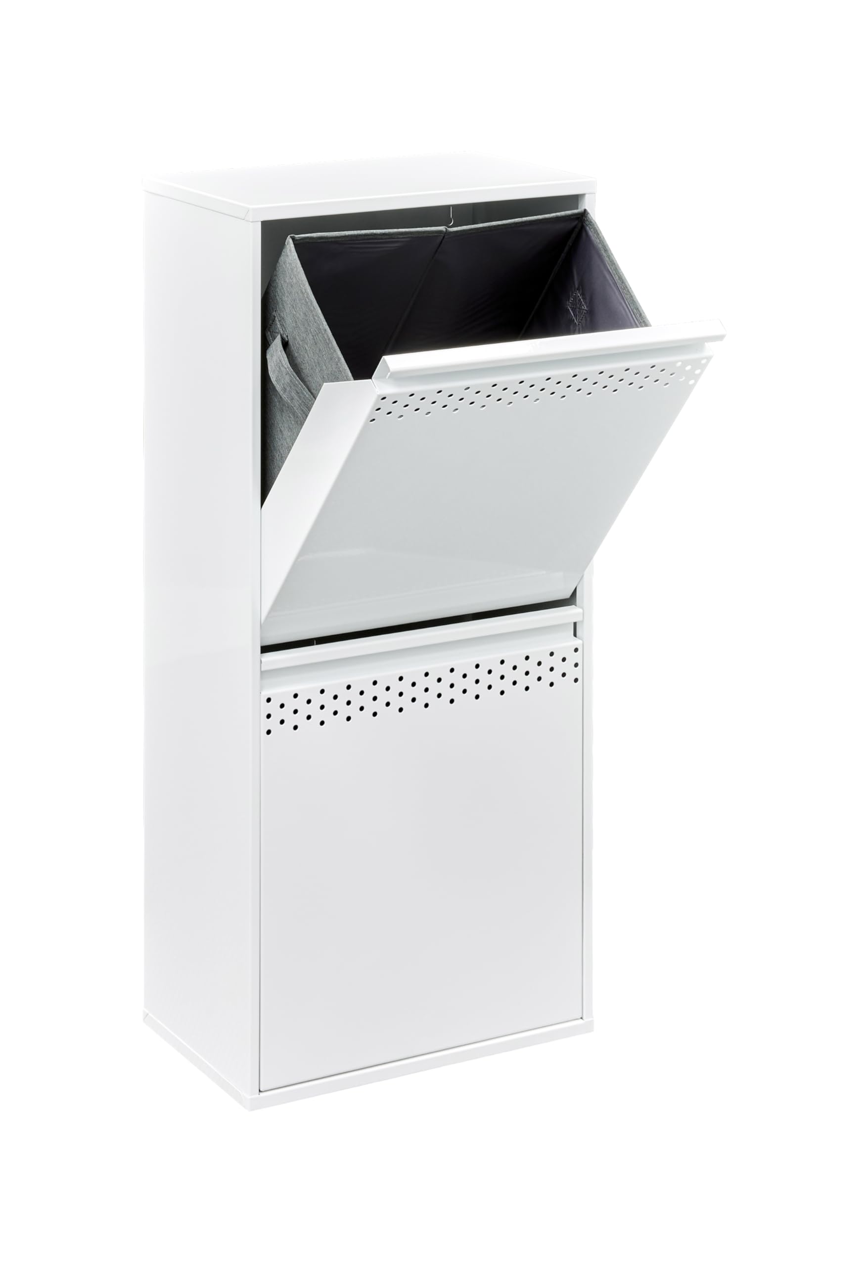 ARREGUI CR401-RP Cesto Ropa Sucia Doble | Mueble para la Colada de 2 Compartimentos con Cestos de Tela para Clasificar la Ropa Sucia | Acero | 90,2 x 40,2 x 24,4 cm | blanco