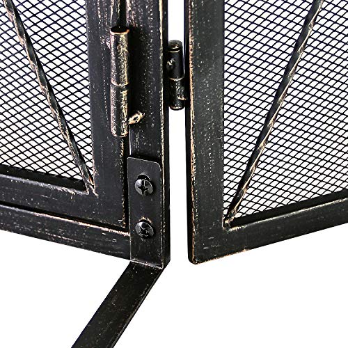 WBHome 3 Panel Wrought Iron Fireplace Screen with Doors Large Flat Guard Metal Decorative Mesh Cover Baby Safe Proof Firewood Burning Stove Accessories (50" L x 32" H x 9.5" W)