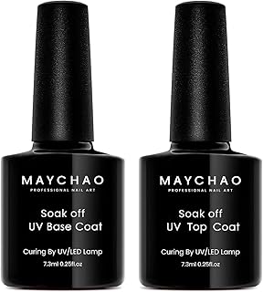 MAYCHAO Gel Nail Polish No Wipe Top and Base Coat Set, 7.3ML Long Lasting Clear Glossy Shine Finish, Soak Off Lamp Gel Bas...