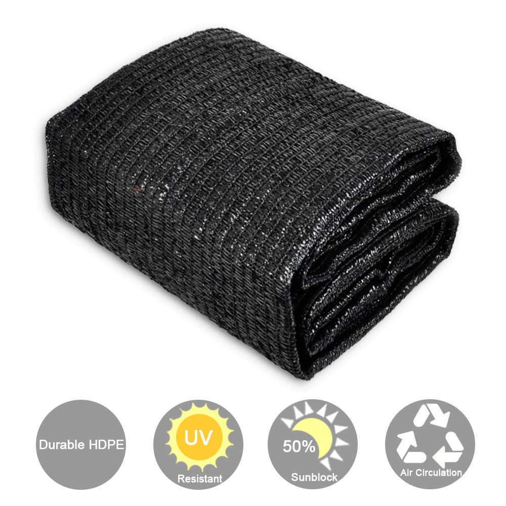 CERBIOR Sunblock 50% Shade Cloth Sun Net UV Resistant, Garden Shade Mesh Fabric for Patio, Plant Cover, Greenhouse, 6x16ft, Black