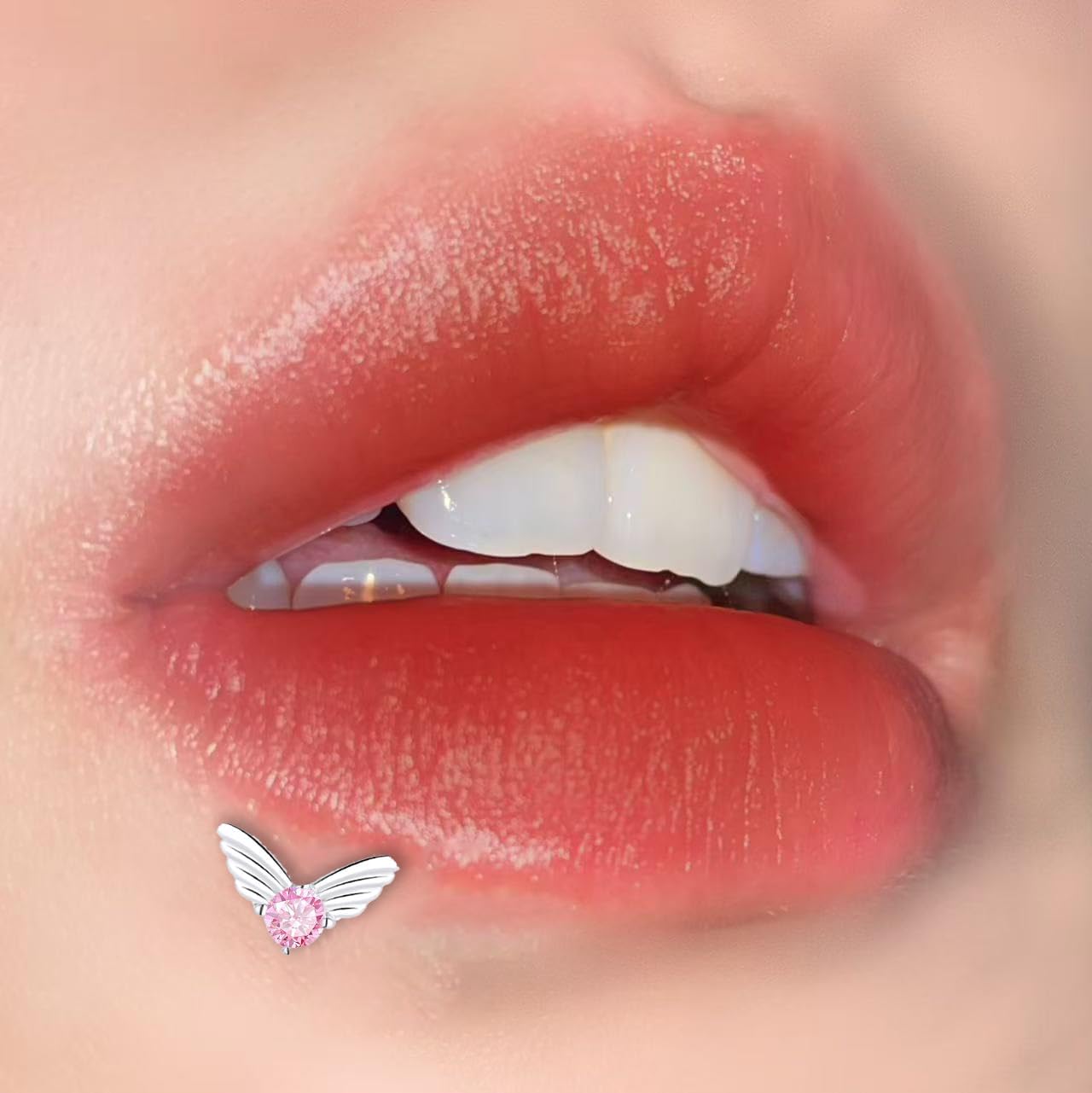 2Pcs 18G G23 Titanium CZ Wings Lip Rings Studs Internally Threaded Cartilage Flat Back Stud Earrings Conch Helix Daith Earrings Studs Medusa Piercing Jewelry for Women 8mm - Image 3