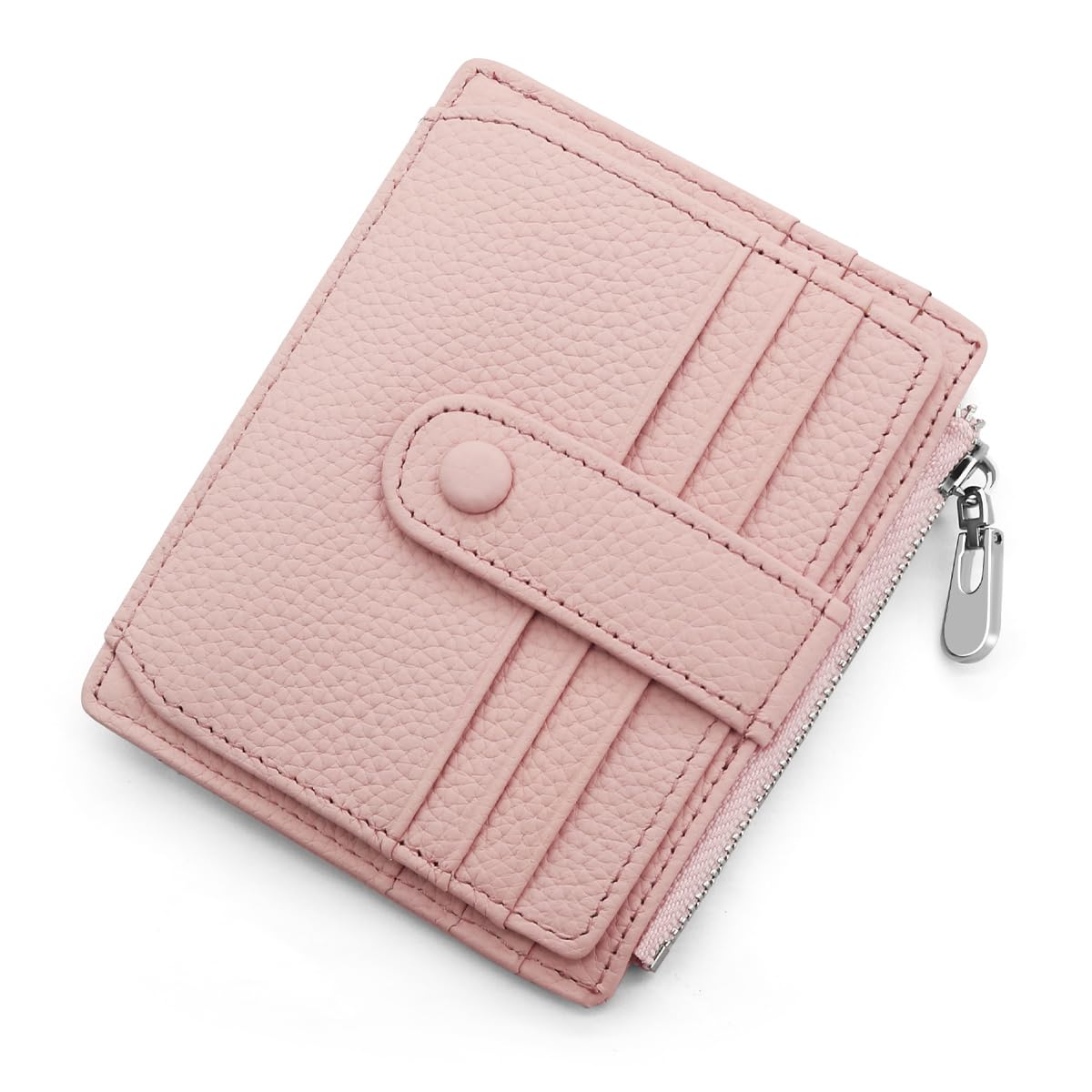 REETEE Porte Carte de Crédit Cuir Véritable Homme Femme RFID Blocage Portefeuille Cuir Petit Porte Carte Slim avec Poche à Monnaie, Porte Feuille avec 14 Emplacements et Petit Porte Monnaie (Rose)