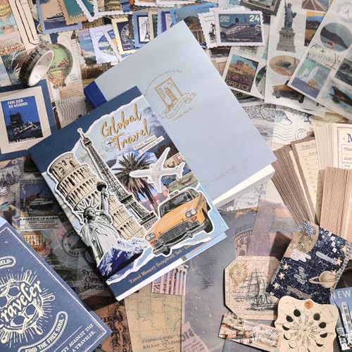 Image of emmoolife Scrapbooking Supplies Kit, Daily Life World Travel Scrapbook Kit for Bullet Junk Journal, Stationery, A6 Grid Notebook, DIY Journaling Supplies, Birthday Craft Gift Teen Women