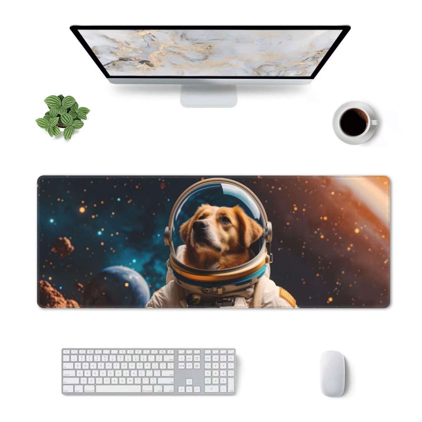 Tappetino Mouse, Tappetino Mouse Gaming Grande XXL 1500x800x3mm Tappetino Scrivania Mouse Pad, Base in Gomma Antiscivolo, Bordi Cuciti,Lavabile, Mousepad per Ufficio e Gaming (Space Dog) R-736