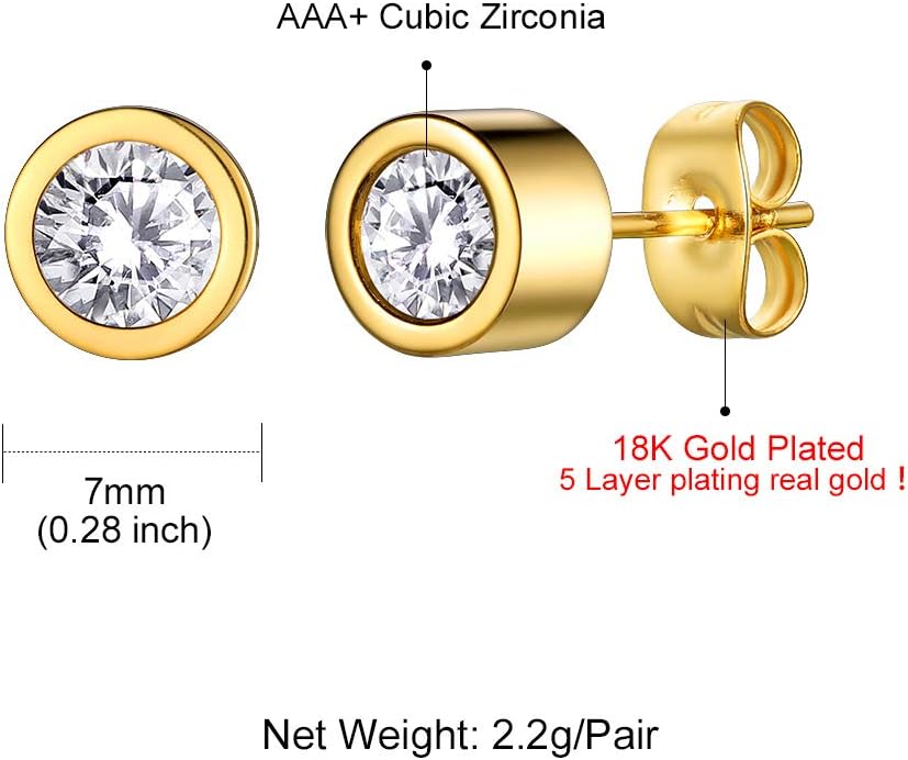GoldChic Jewelry 5mm Cubic Zirconia Bezel Set Stud Earrings Gold, Interchangeable Earrings,Stainless Steel Birthstone Earrings, 7 pairs CZ Stone Stud Earrings set for Women - Image 6