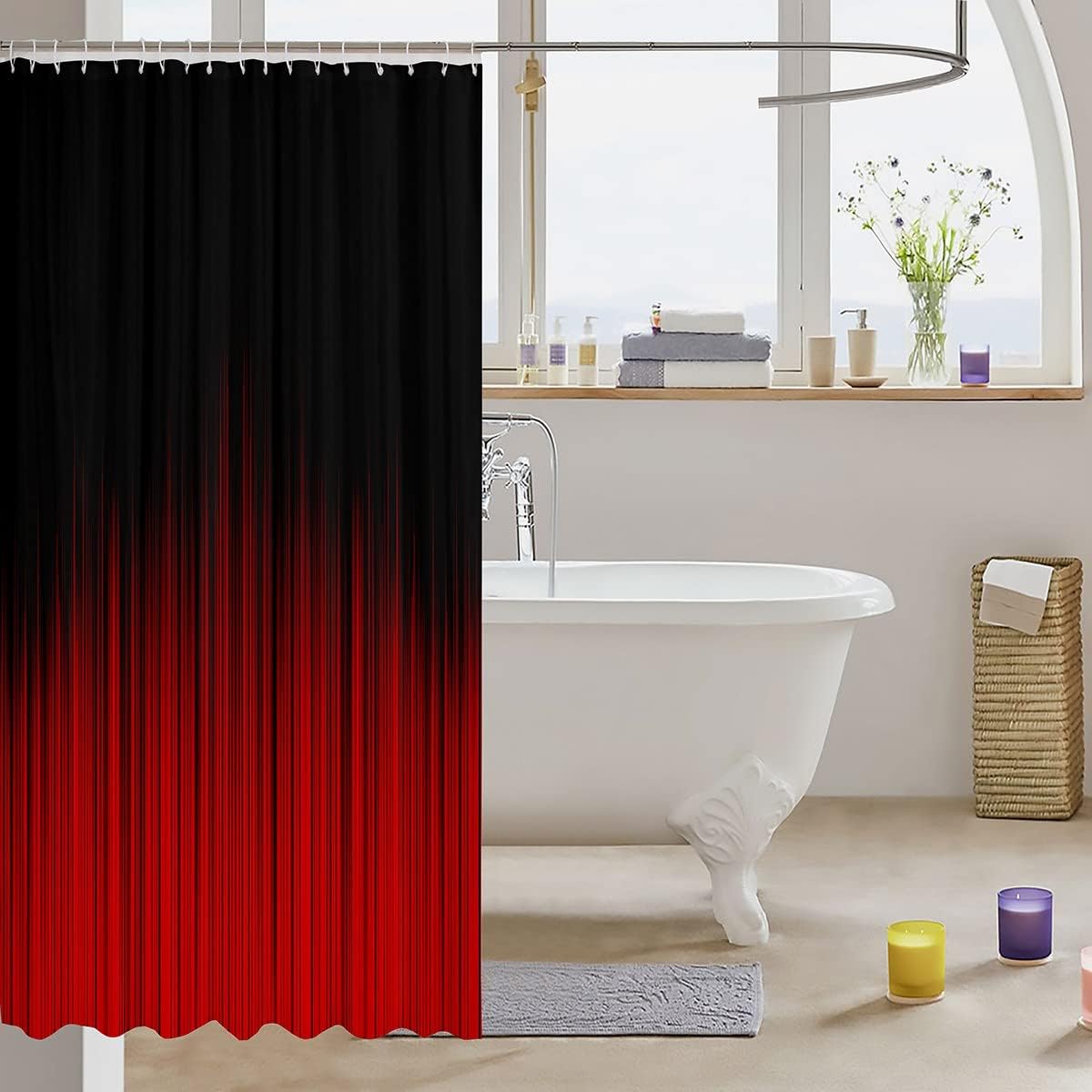 Feelyou Abstract Ombre Shower Curtain Kids Teens Red and Black Girls Fabric Shower Curtain Room Decor Simple Modern Bathroom Waterproof Accessories with 12 Hooks,72x78 Inches