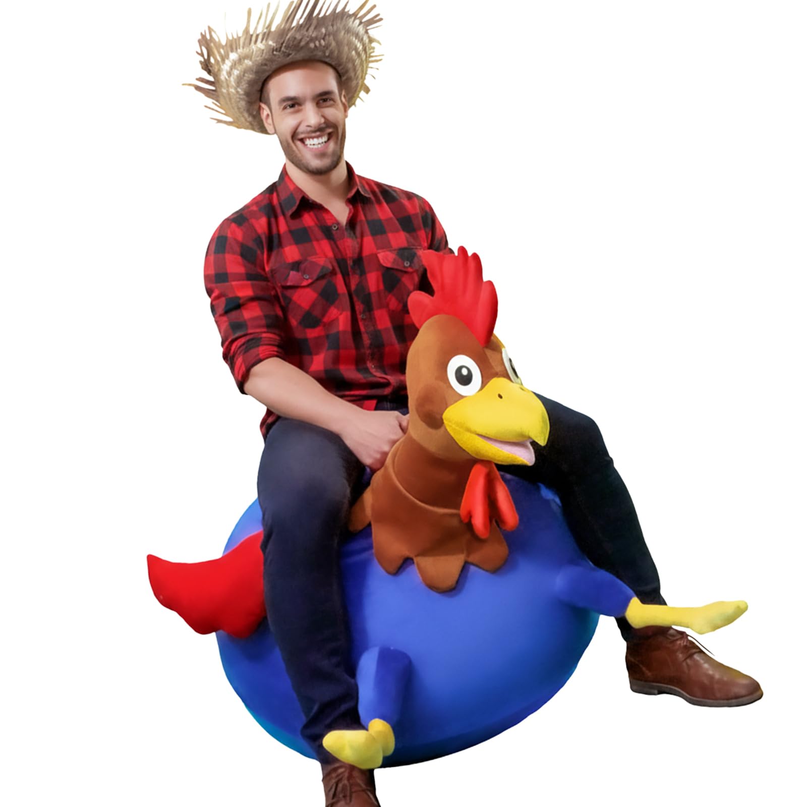 WALIKI Toys Hopper Ball for Adults Chicken Rooster (Hippity Hop Ball, Hopping Ball, Bouncy Ball with Handles, Sit & Bounce, Space Hopper, Jumping Ball, Ages 13-101, 29", Plush, Pump)